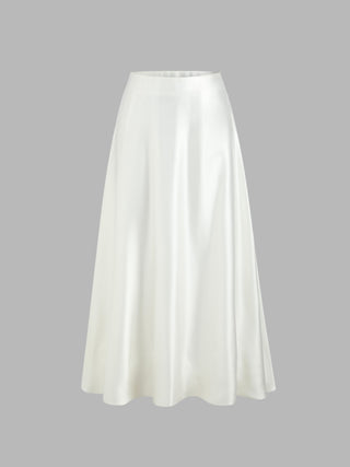 Satin Ruffle Mid Waist Maxi Skirt