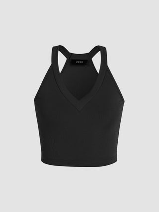 V-neck Rib Crop Tank Top