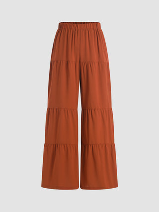 Elastic Waist Tiered Wide Leg Pants