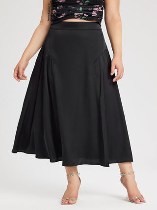 Satin Mid Waist Maxi Skirt Curve & Plus