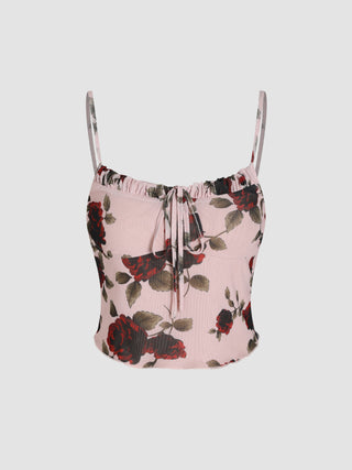 Floral Mesh Knotted Crop Top