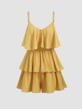 V-neck Ruffle Hem Layered Romper