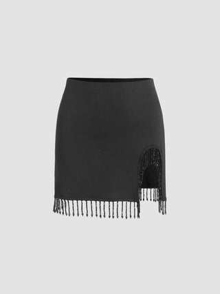 Split Crystal Tassel Mini Skirt