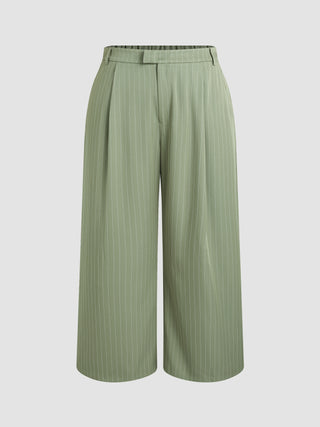 Striped Pleated Buckle Wide Leg Trousers Curve & Plus