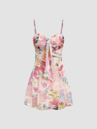 Floral Backless Knotted Mini Dress