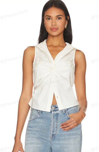 Solid Collar Crop Twist Tank Top