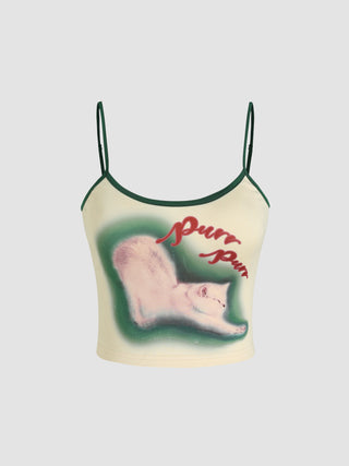 Cat Contrasting Trim Crop Top