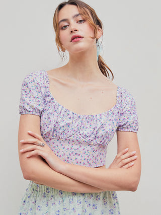 Floral Ruched Short Sleeve Top