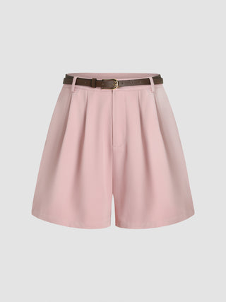 Pleated Wide Leg Shorts with Belt