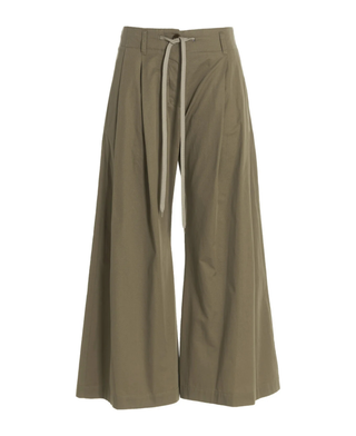 Mid Waist Solid Pleated Straight Leg Trousers