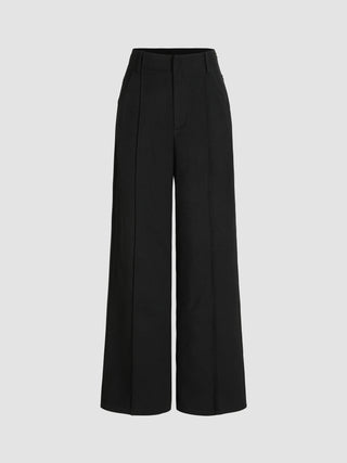 Mid Waist Button Pocket Wide Leg Trousers