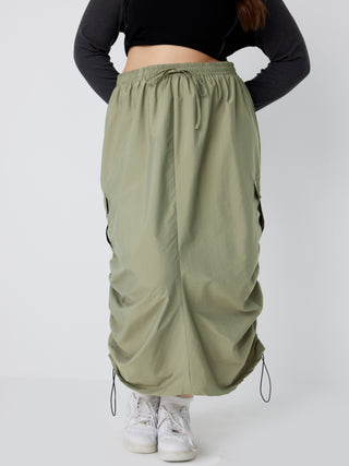 Split Drawstring Pocket Midi Skirt Curve & Plus