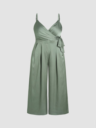 Satin Knotted Pleated Wide Leg Jumpsuit Curve & Plus