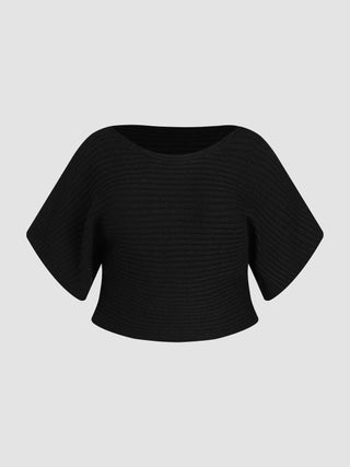 Round Neckline Solid Knitted Short Sleeve Top Curve & Plus