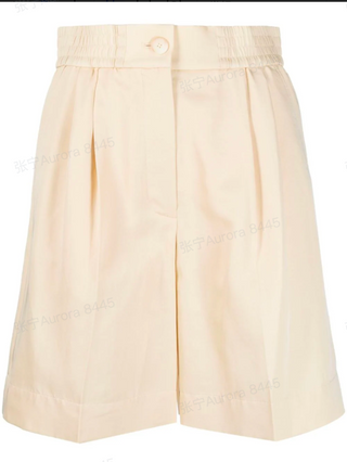 High Waist Solid Pleated Pocket Bermuda Shorts