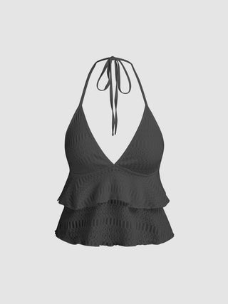 V-neck Halter Ruffle Crop Top