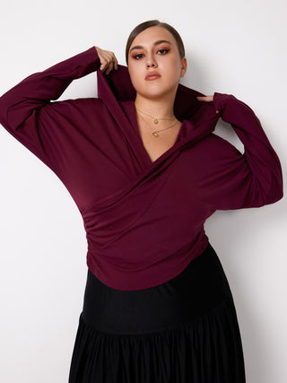 Hooded Solid Ruched Long Sleeve Tee Curve & Plus