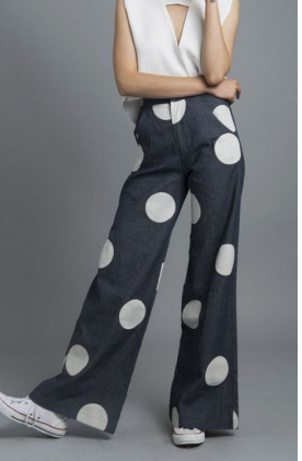 Denim Polka Dot Wide Leg Jeans Curve & Plus