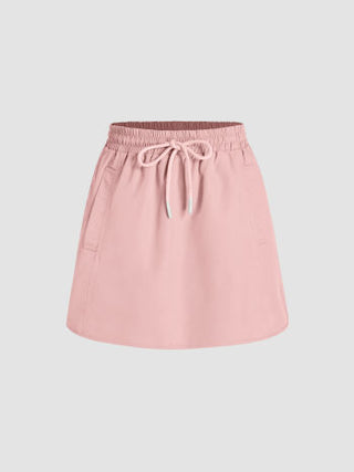 Mid Waist Pocket Elastic Waist Skort