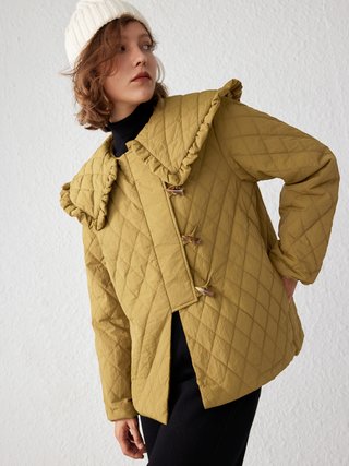 Collar Quilted Geometric Button Puffer Jacket