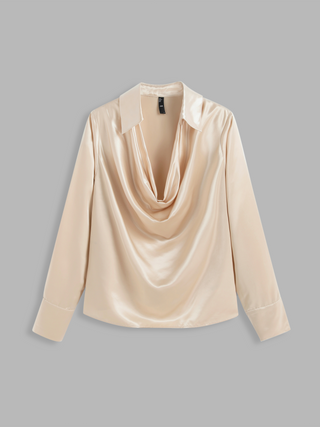 Satin Cowl Neck Long Sleeve Blouse