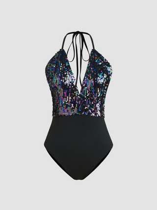 Sequin V-neck Tie Back Bodysuit