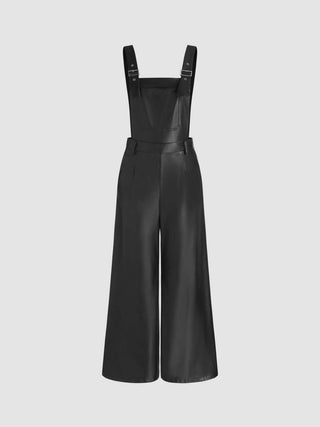 Faux Leather Pocket Buckle Jumpsuit