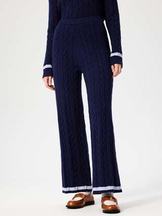 Cable Knit Mid Waist Straight Leg Trousers