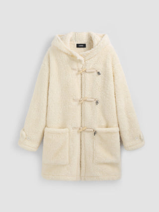 Fleece Hooded Solid Button Coat