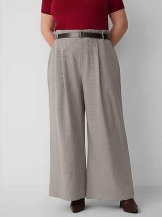 Check Wide Leg Belted Trousers Curve & Plus