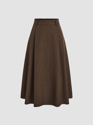 Mid Waist Solid Pleated Midi Skirt