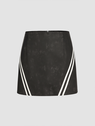 Faux Leather Low Waist Stripe Zipper Mini Skirt