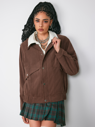 Corduroy Collar Button Oversized Jacket