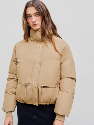 Stand Collar Button Puffer Jacket