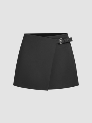 Woven Middle Waist Solid Skort