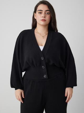 Knit V-neck Button Cardigan Curve & Plus