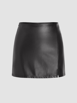 Faux Leather Solid Split Mini Skirt Curve & Plus