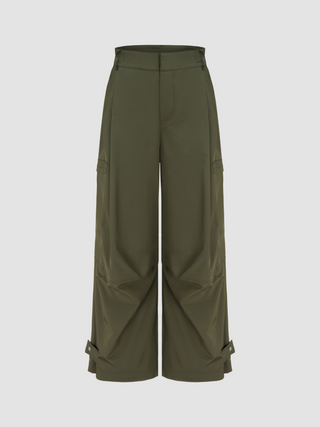 Woven Mid Rise Wide Leg Cargo Trousers