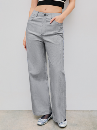 High Waist Stripe Button Wide Leg Trousers