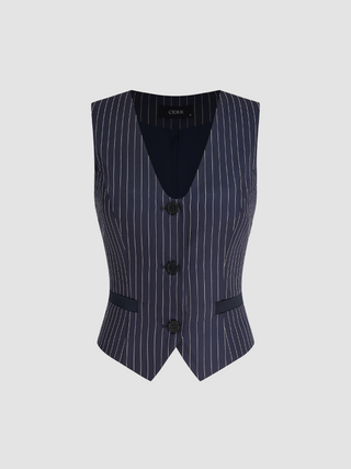 V-neck Striped Button Vest