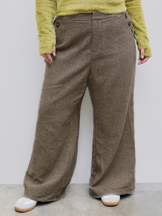 Wool-like Middle Waist Check Pocket Wide Leg Trousers Curve & Plus