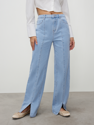 Denim Low Waist Split Button Wide Leg Jeans