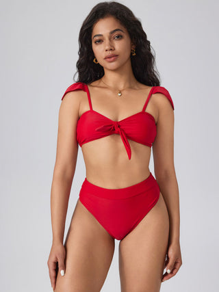 Shaping V-neck Solid Twist Bikini Set