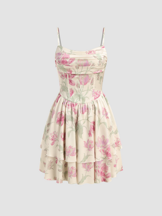 Floral Tiered Corset Ruffle Mini Dress