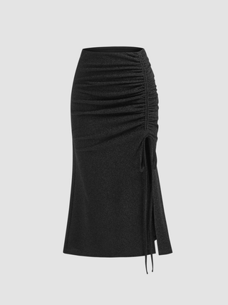 Mid Rise Drawstring Split Maxi Skirt