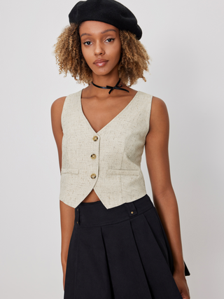 Corduroy V-neck Button Crop Jacket Vest