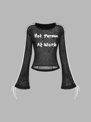 Boat Neck Hot Person At Work Graphic Long Sleeve Tee