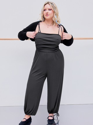 Square Neck Ruched Drawstring Jumpsuit Curve & Plus