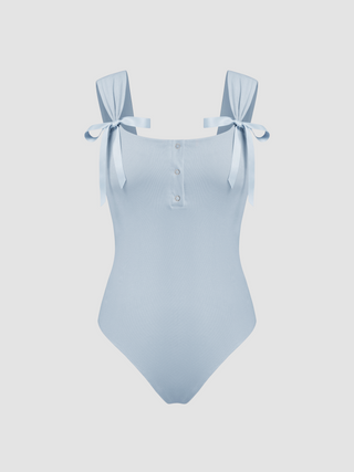 Jersey Square Neck Bowknot Solid Bodysuit