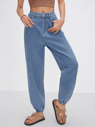 Denim High Rise Solid Jogger Jeans